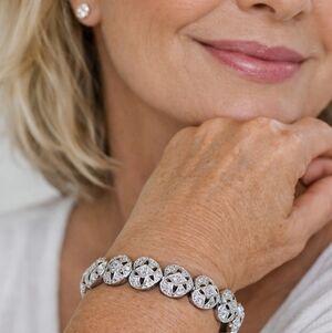 Sterling Silver CZ Heart‎ Bracelet NEW